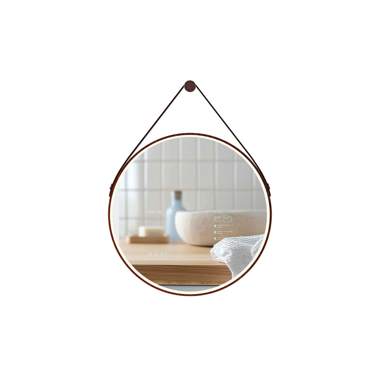 Suspended Leather-Strap Mirror